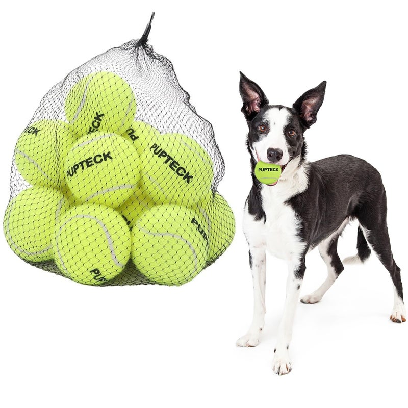 PUPTECK Squeaky Tennis Balls for Dogs, 2.5" Training Bouncy Ball Toys 12 Packs for Dogs Playing, Exercise and Fetch - Image 1